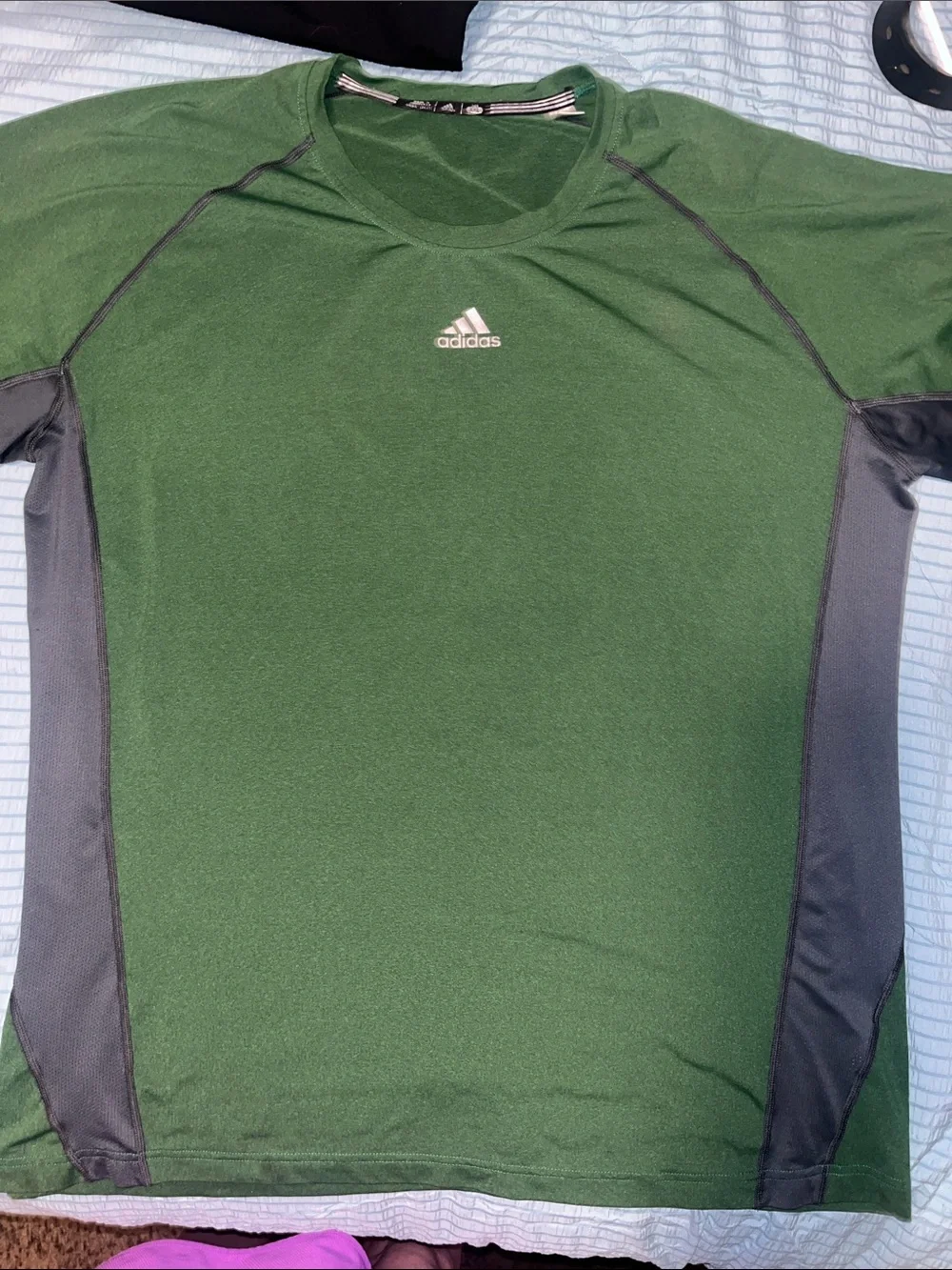 adidas Men’s Forest Green Short-Sleeve Athletic Tee with Gray Panels